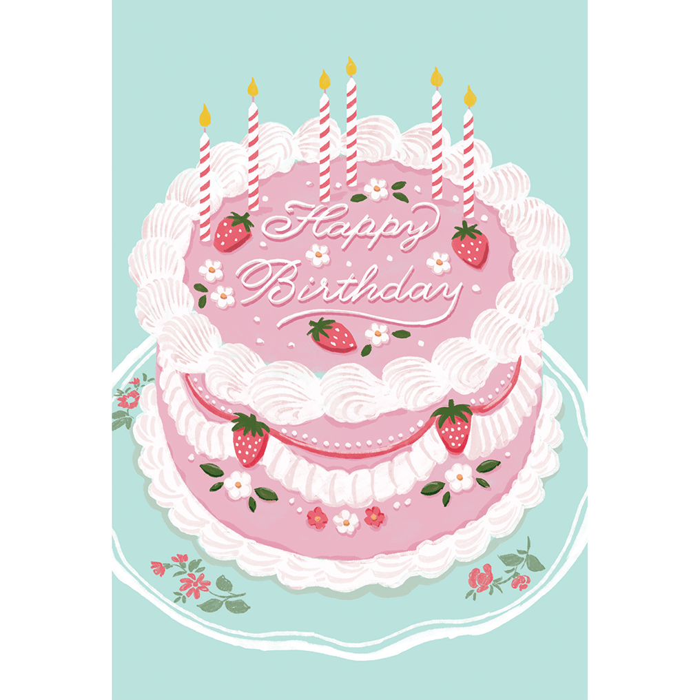 Colorful strawberry cake birthday card from Cardmore with vibrant fruit illustrations, perfect for celebrating special occasions.